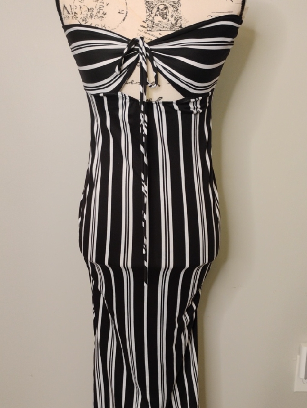 Black & White Vertical Stripe Strapless Maxi Dress